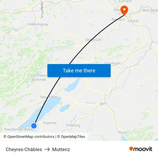 Cheyres-Châbles to Muttenz map