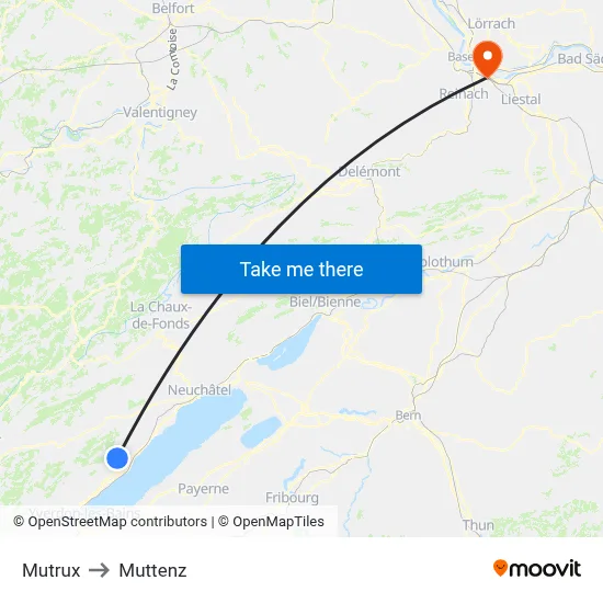 Mutrux to Muttenz map