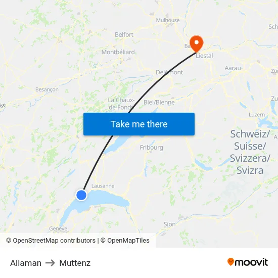Allaman to Muttenz map