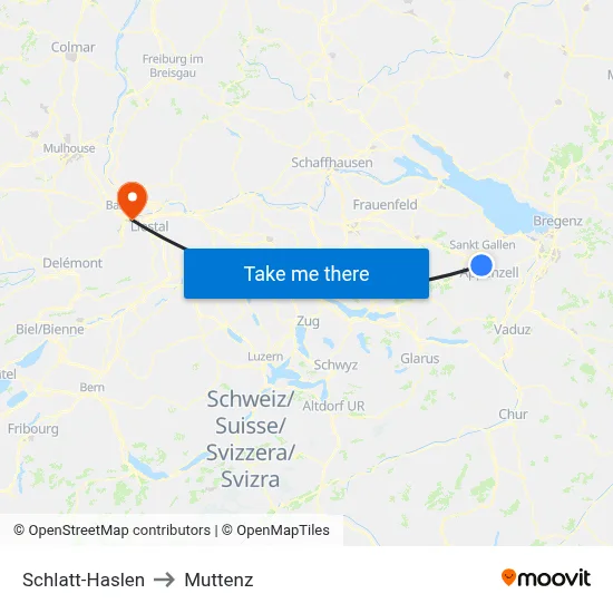 Schlatt-Haslen to Muttenz map