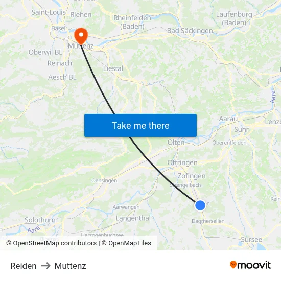 Reiden to Muttenz map
