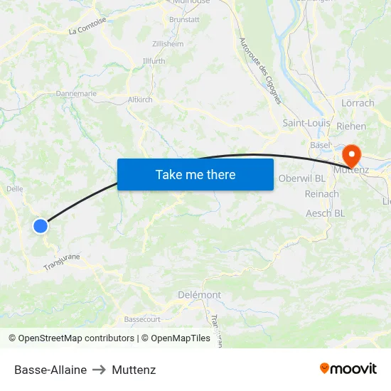 Basse-Allaine to Muttenz map
