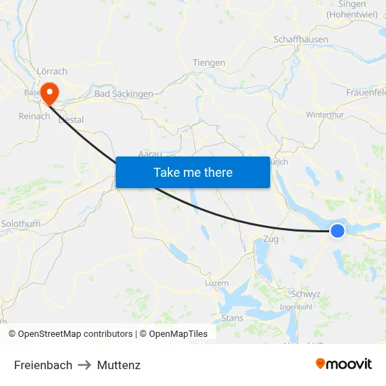 Freienbach to Muttenz map