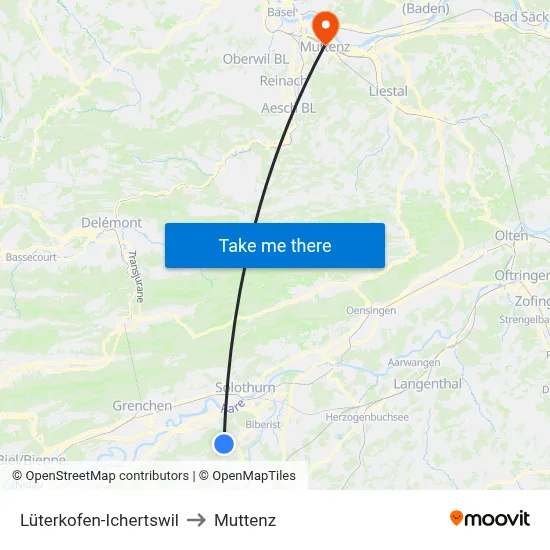 Lüterkofen-Ichertswil to Muttenz map