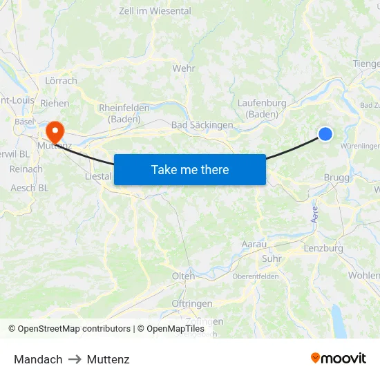 Mandach to Muttenz map