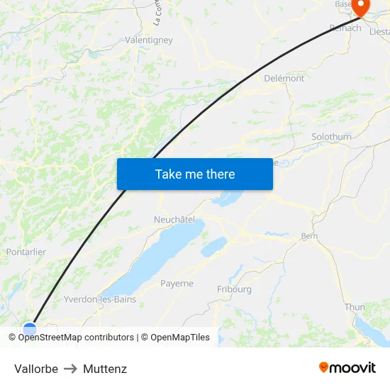 Vallorbe to Muttenz map