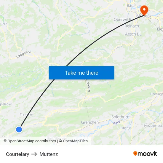 Courtelary to Muttenz map