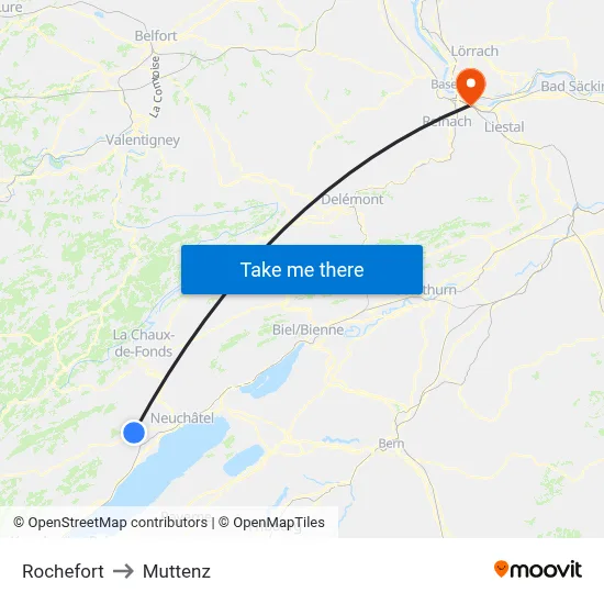 Rochefort to Muttenz map