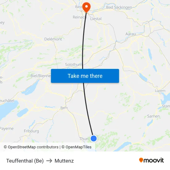Teuffenthal (Be) to Muttenz map