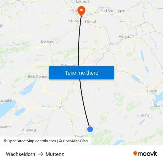 Wachseldorn to Muttenz map