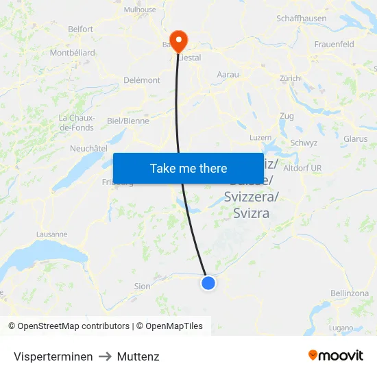 Visperterminen to Muttenz map
