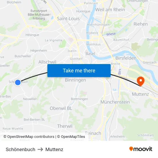 Schönenbuch to Muttenz map