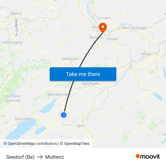Seedorf (Be) to Muttenz map