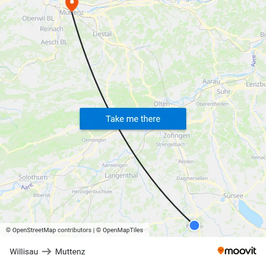 Willisau to Muttenz map