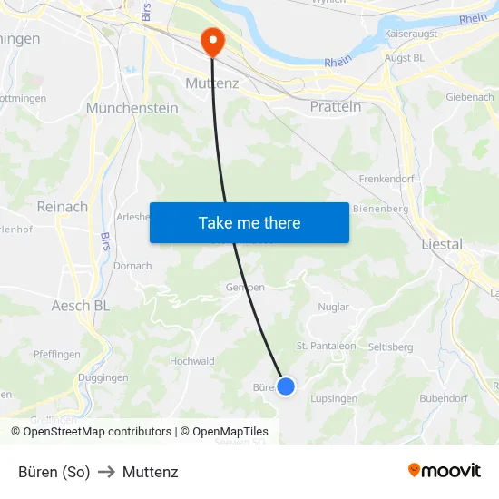 Büren (So) to Muttenz map
