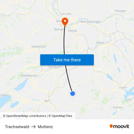 Trachselwald to Muttenz map