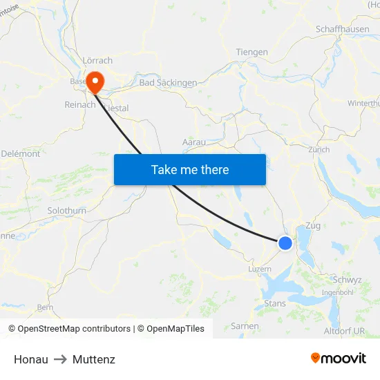 Honau to Muttenz map