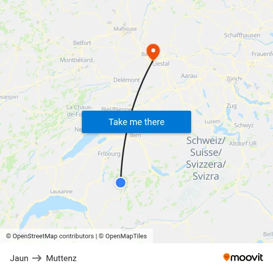 Jaun to Muttenz map