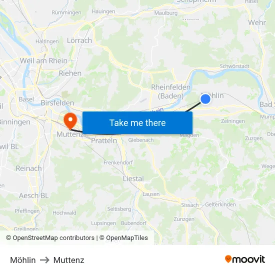 Möhlin to Muttenz map