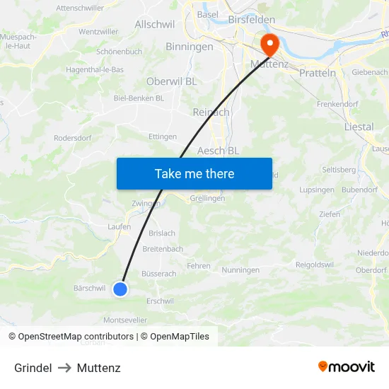 Grindel to Muttenz map