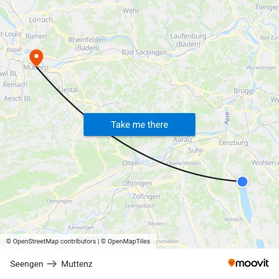 Seengen to Muttenz map