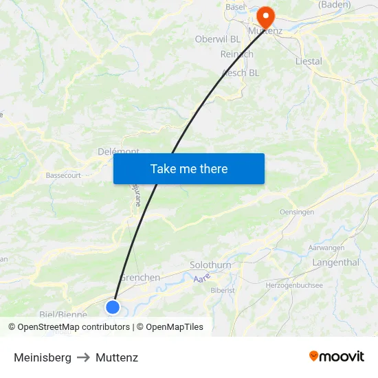 Meinisberg to Muttenz map