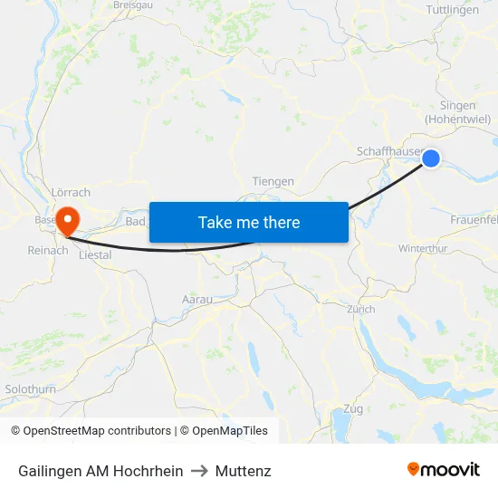 Gailingen AM Hochrhein to Muttenz map