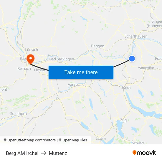 Berg AM Irchel to Muttenz map