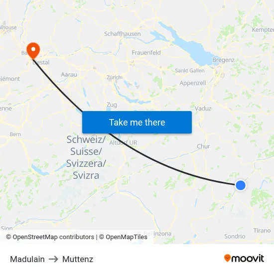 Madulain to Muttenz map