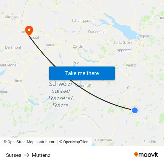 Surses to Muttenz map