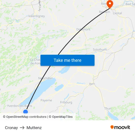 Cronay to Muttenz map