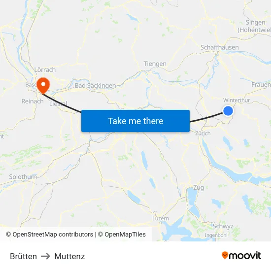 Brütten to Muttenz map