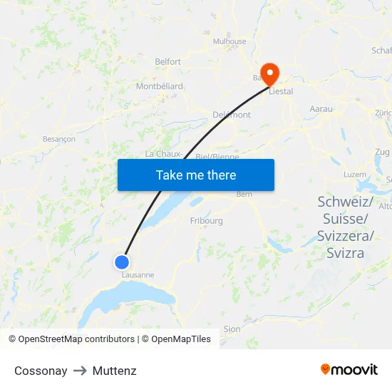 Cossonay to Muttenz map