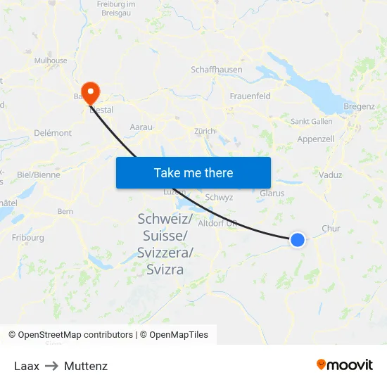 Laax to Muttenz map
