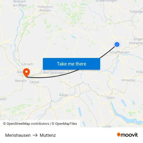 Merishausen to Muttenz map