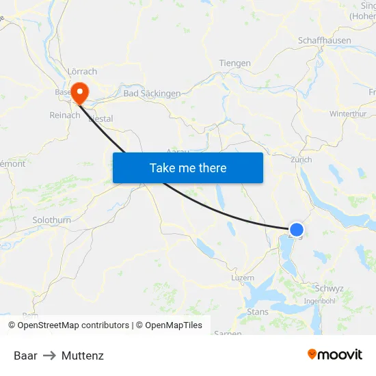 Baar to Muttenz map