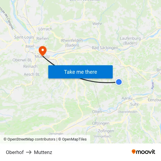 Oberhof to Muttenz map