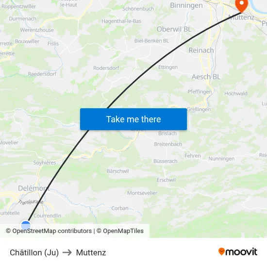 Châtillon (Ju) to Muttenz map