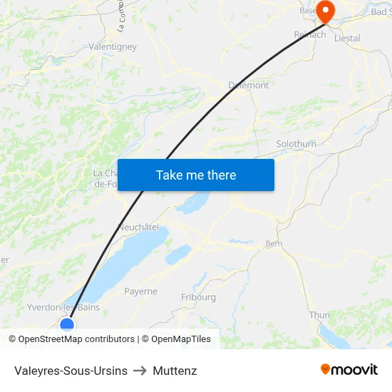 Valeyres-Sous-Ursins to Muttenz map