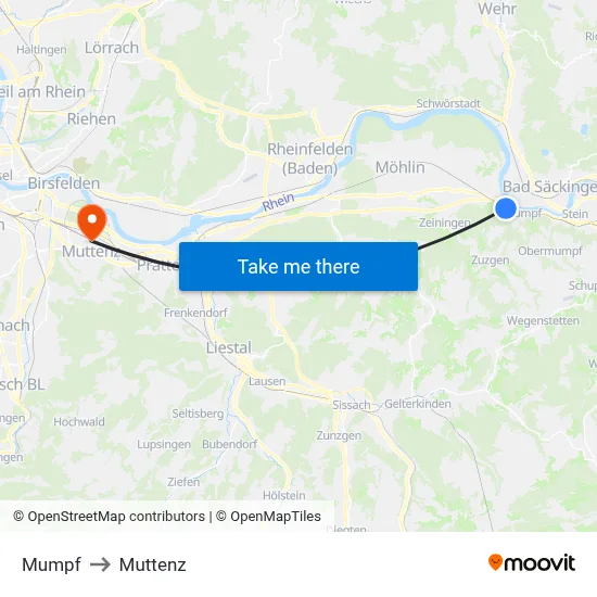 Mumpf to Muttenz map
