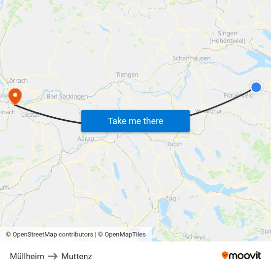 Müllheim to Muttenz map