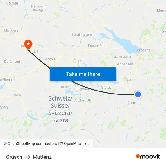 Grüsch to Muttenz map