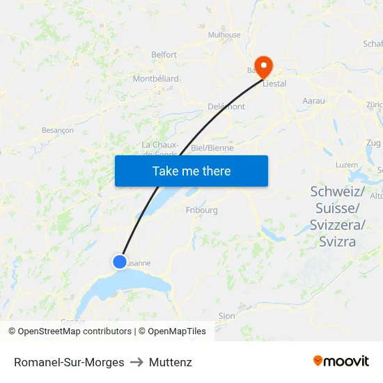 Romanel-Sur-Morges to Muttenz map