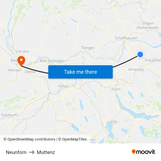 Neunforn to Muttenz map