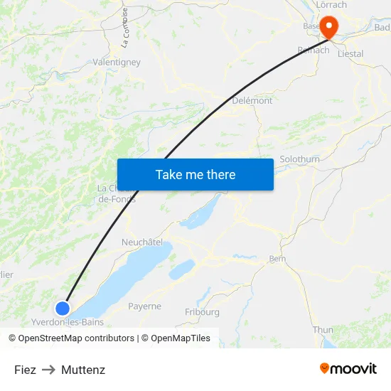 Fiez to Muttenz map