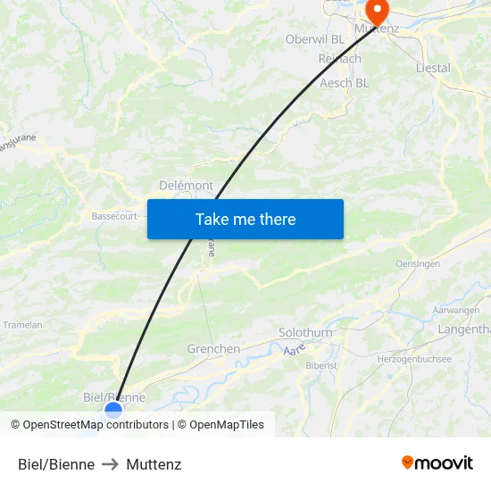 Biel/Bienne to Muttenz map