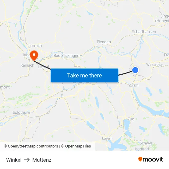 Winkel to Muttenz map