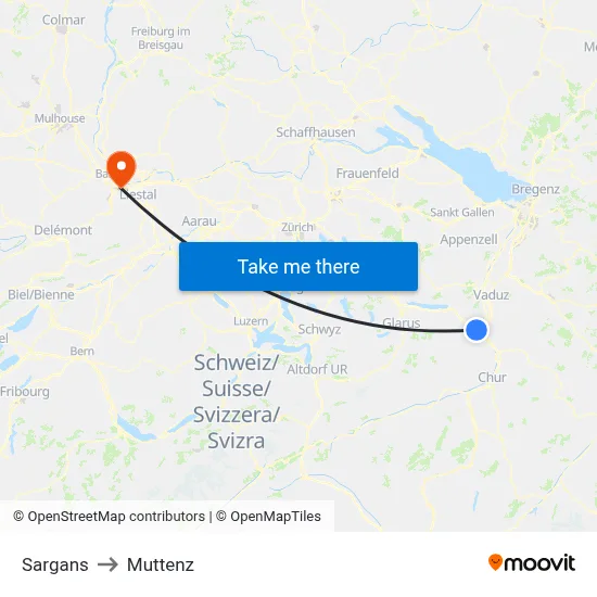 Sargans to Muttenz map