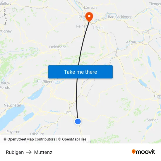 Rubigen to Muttenz map