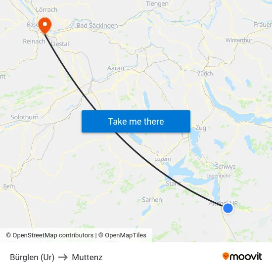 Bürglen (Ur) to Muttenz map